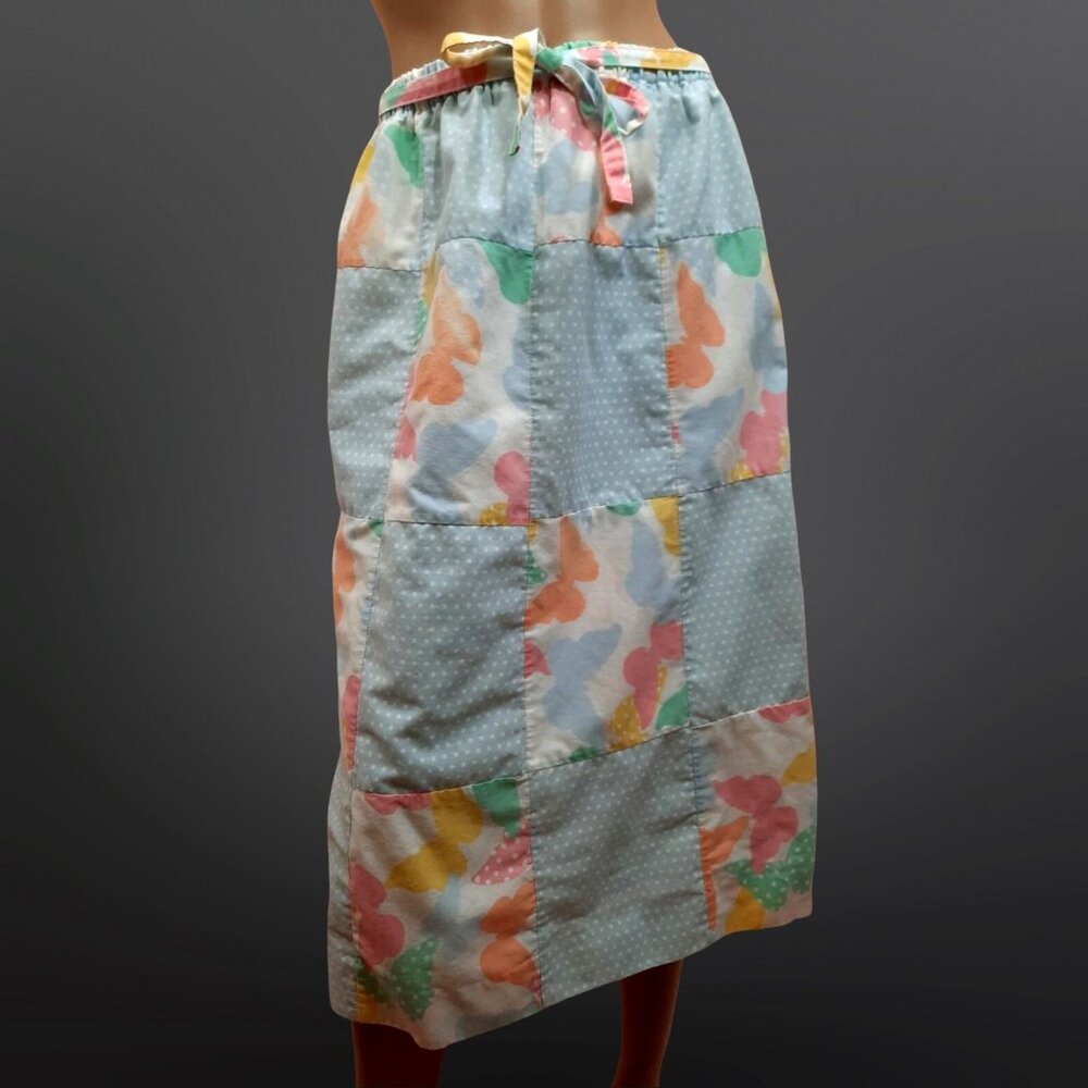 Vintage 70s Pastel Butterfly Polka Dot Patchwork Skirt Size M Fairy Cottagecore